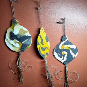 NWOT   Large, Sparkly, Marbled Clay Ornaments; Set of 3; Handmade